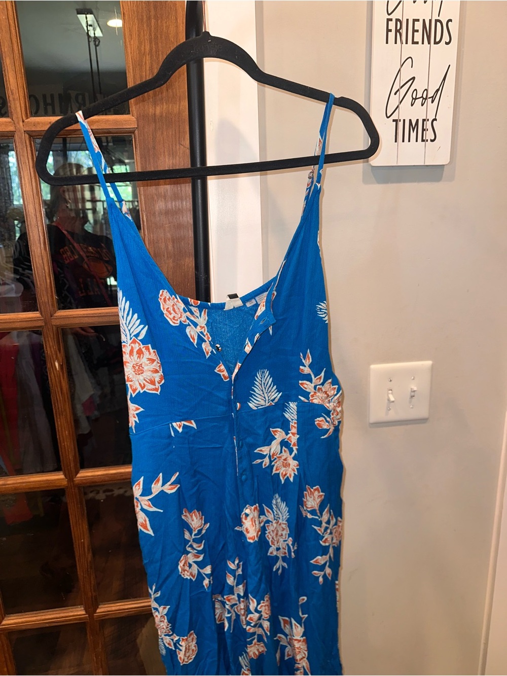 Roxy Size Medium Blue Floral Spaghetti-Strap Jumpsuit - Picture 3 of 9